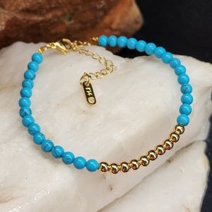 14K Gold Plated Beads Bracelet Natural Turquoise Stone Trendy Layered Jewelry